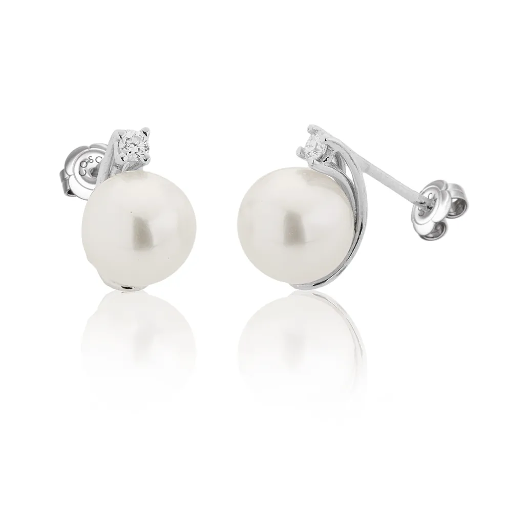 Orecchini di Perle Akoya 7.5 - 8.00 mm e Diamanti