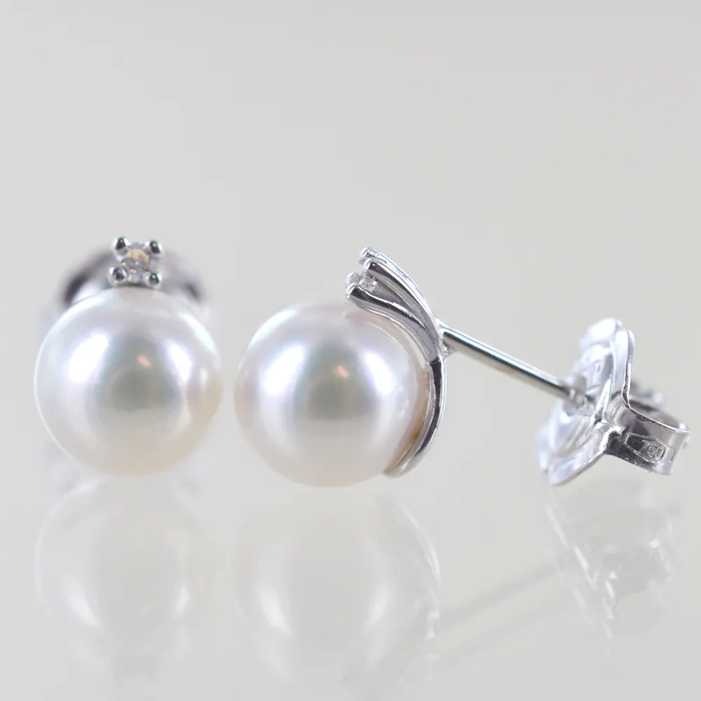 Orecchini di Perle Akoya 7.5 - 8.00 mm e Diamanti
