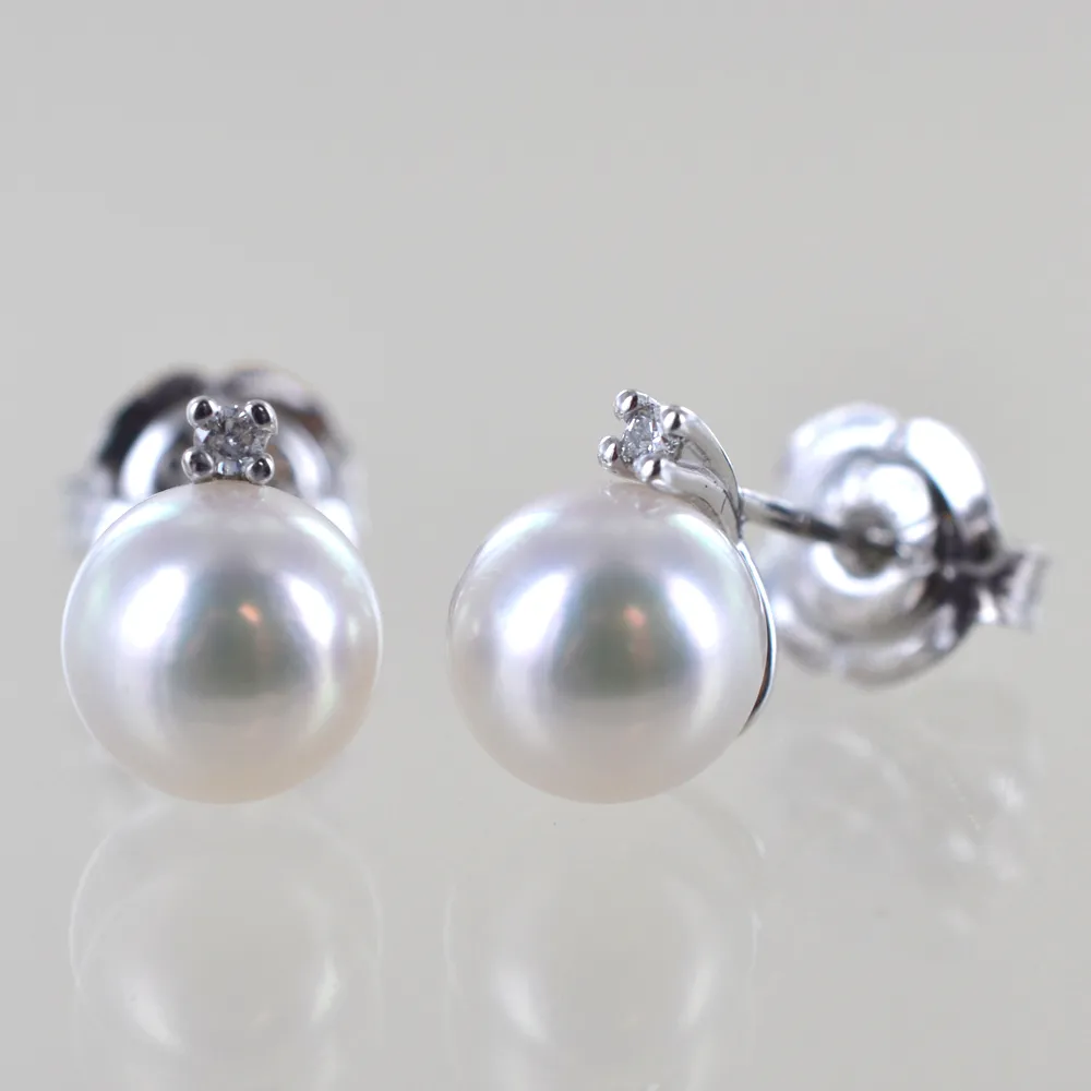 Orecchini di Perle Akoya 7.5 - 8.00 mm e Diamanti