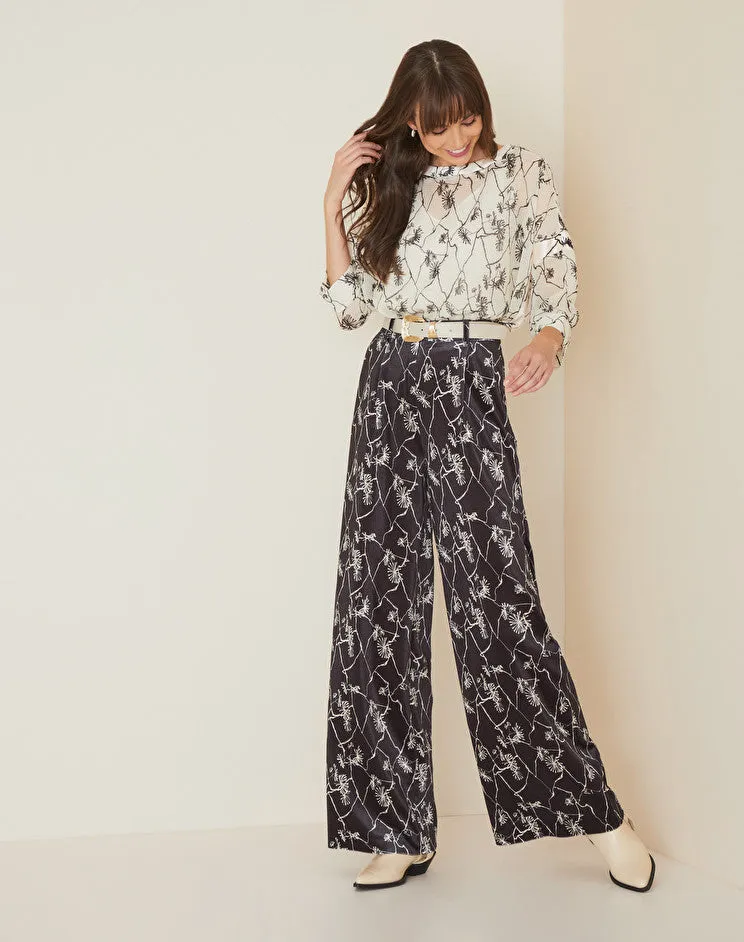 Palazzo Trousers with Manila Grace Print / Black
