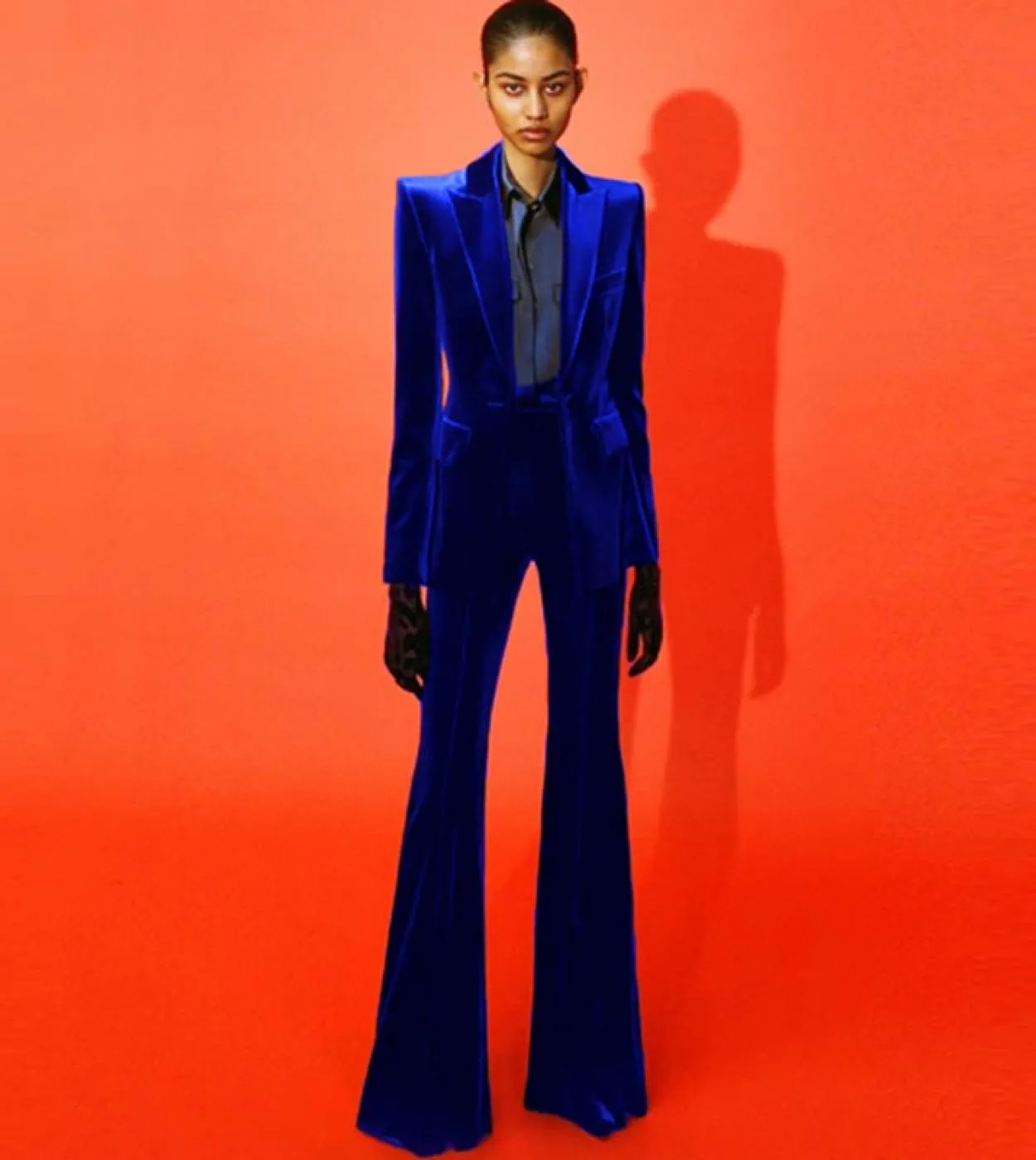Pantaloni blazer in velluto Set da donna Rosa scuro Navy Autunno Inverno Nuova giacca con un bottone  Pantaloni svasati Set da