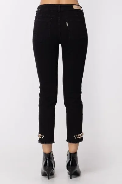 PANTALONI CON PERLE E ORLO SFRANGIATO Nero