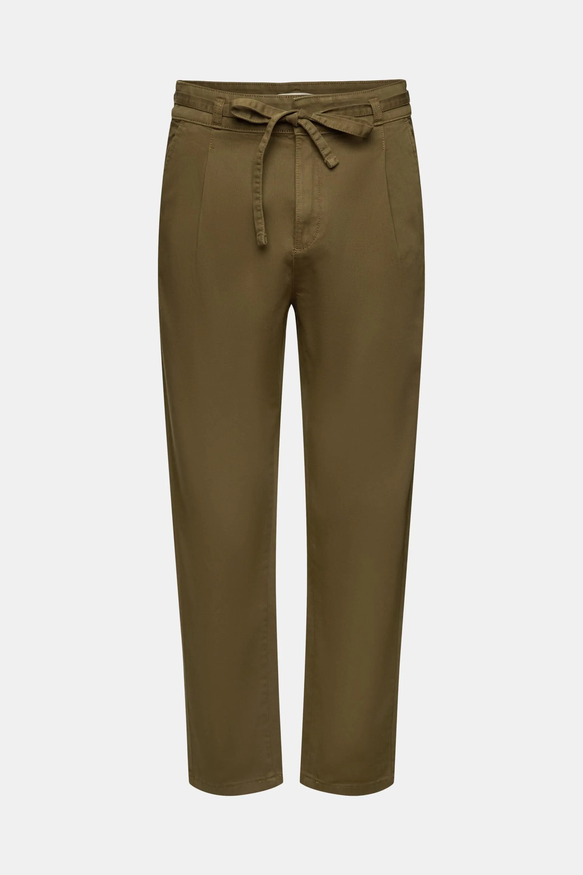 Pantaloni con pieghe in vita e cintura, cotone Pima