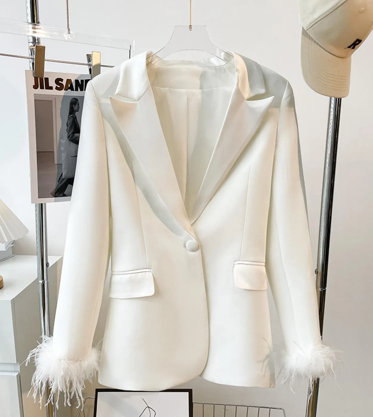 Pantaloni da donna con abito bianco Pantaloni con blazer bianco Set di pantaloni con blazer bianco