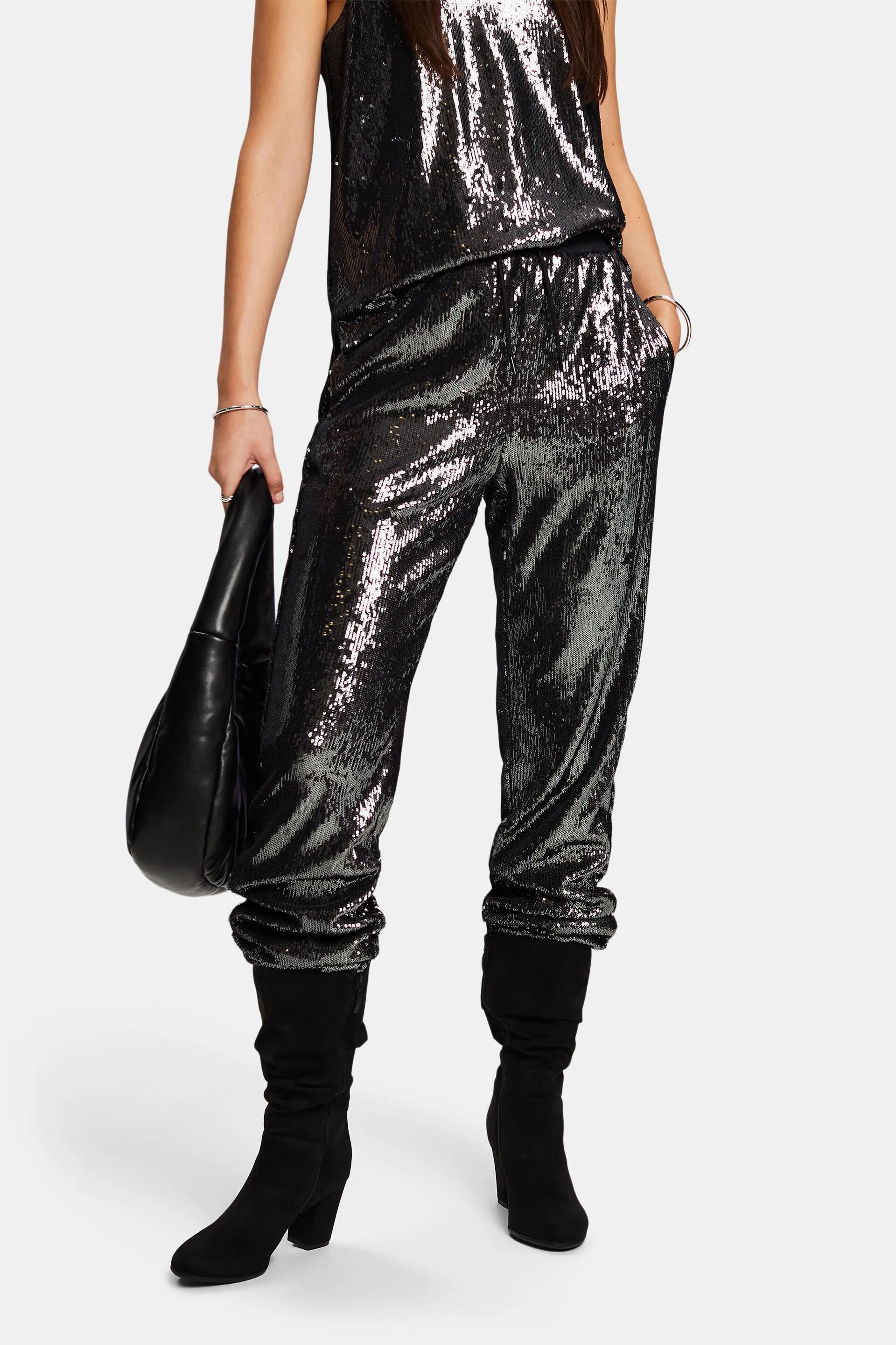 Pantaloni in raso con paillettes