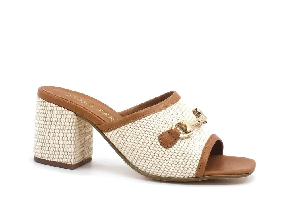 PAOLA FERRI Nizza Rafia Sabot Ciabatta Tacco Cuoio Natural D7431