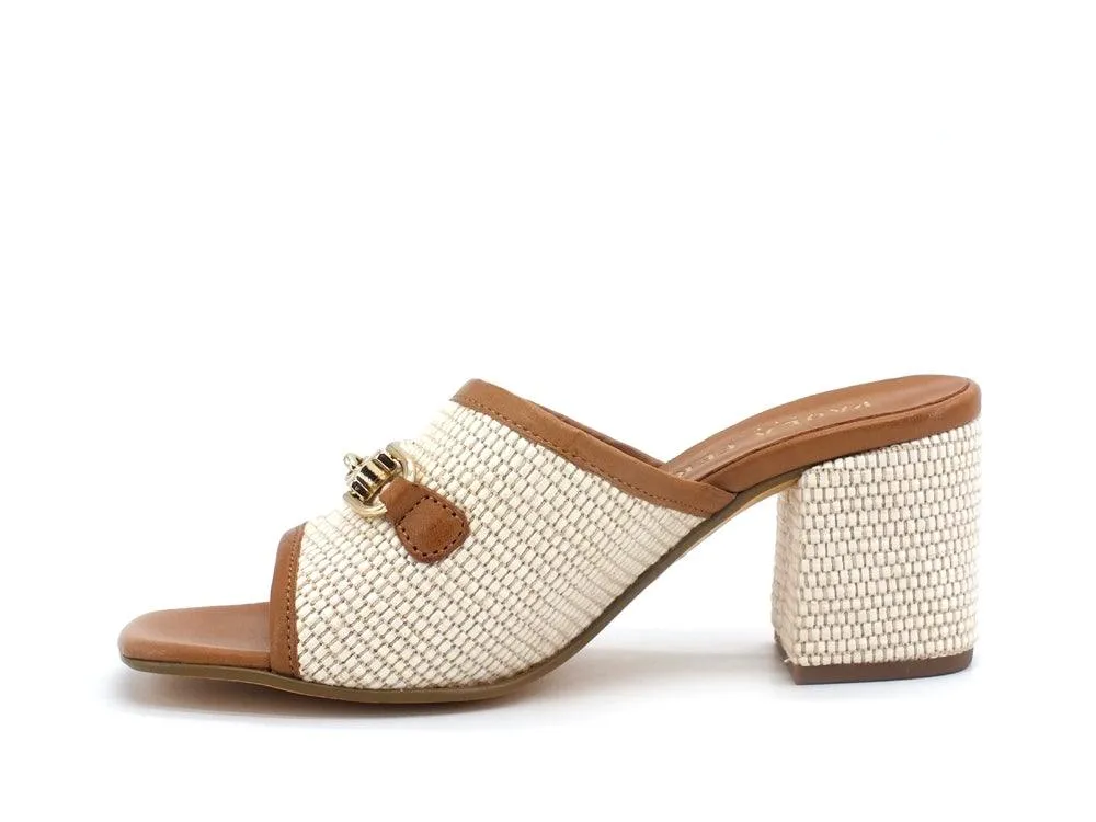 PAOLA FERRI Nizza Rafia Sabot Ciabatta Tacco Cuoio Natural D7431