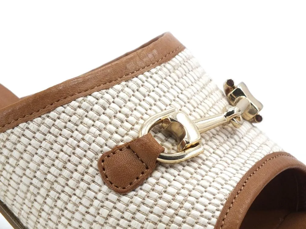 PAOLA FERRI Nizza Rafia Sabot Ciabatta Tacco Cuoio Natural D7431