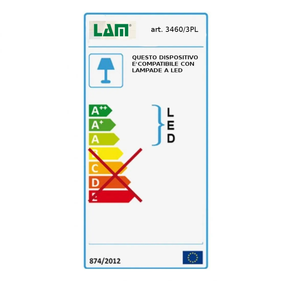 Plafoniera classica LAM 3460 3PL E27 LED vetro lampada soffitto