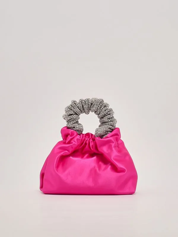 Pochette donna TwentyFourHaitch Anaan in raso con manico strass Fucsia