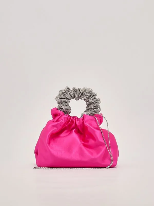Pochette donna TwentyFourHaitch Anaan in raso con manico strass Fucsia