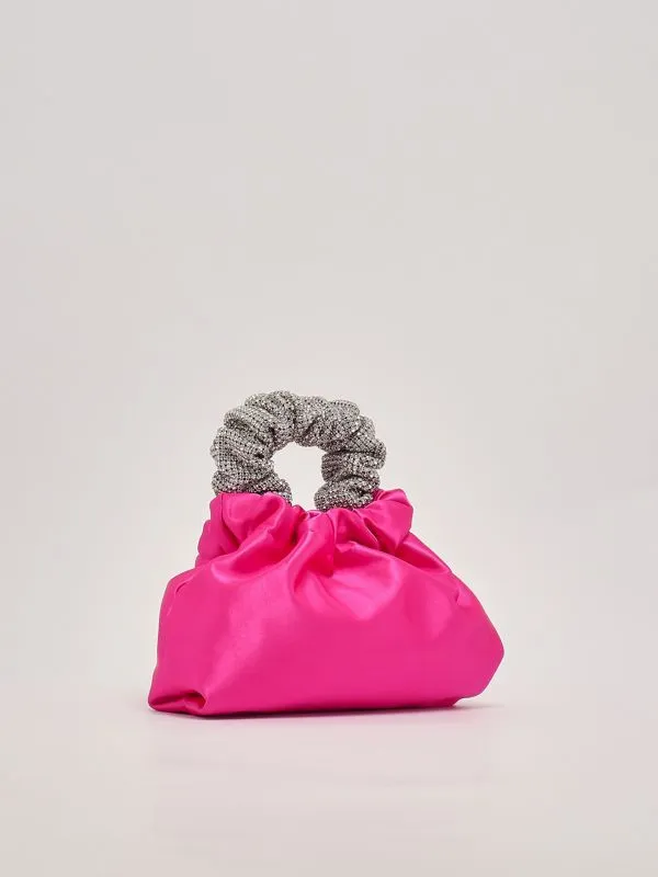 Pochette donna TwentyFourHaitch Anaan in raso con manico strass Fucsia