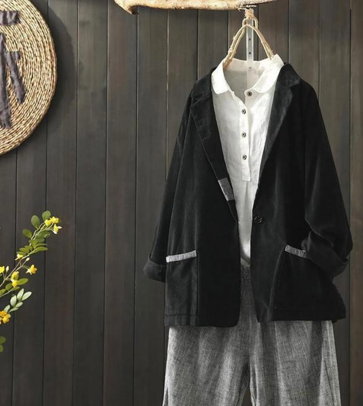 Primavera Autunno New Arts Style Donna manica lunga sciolto Blazer casual Femme cotone velluto a coste Blazer vintage cappotto M