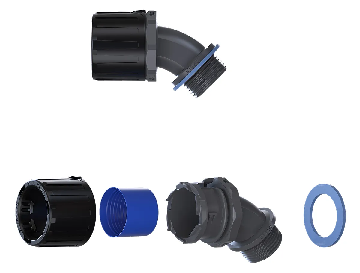 Raccordo per cavi Flexicon FPAU34-M32-45B FPAU 45, Gomito a 45° in Nylon 66 Nero, Nero, grigio, filetto M32, 34mm,