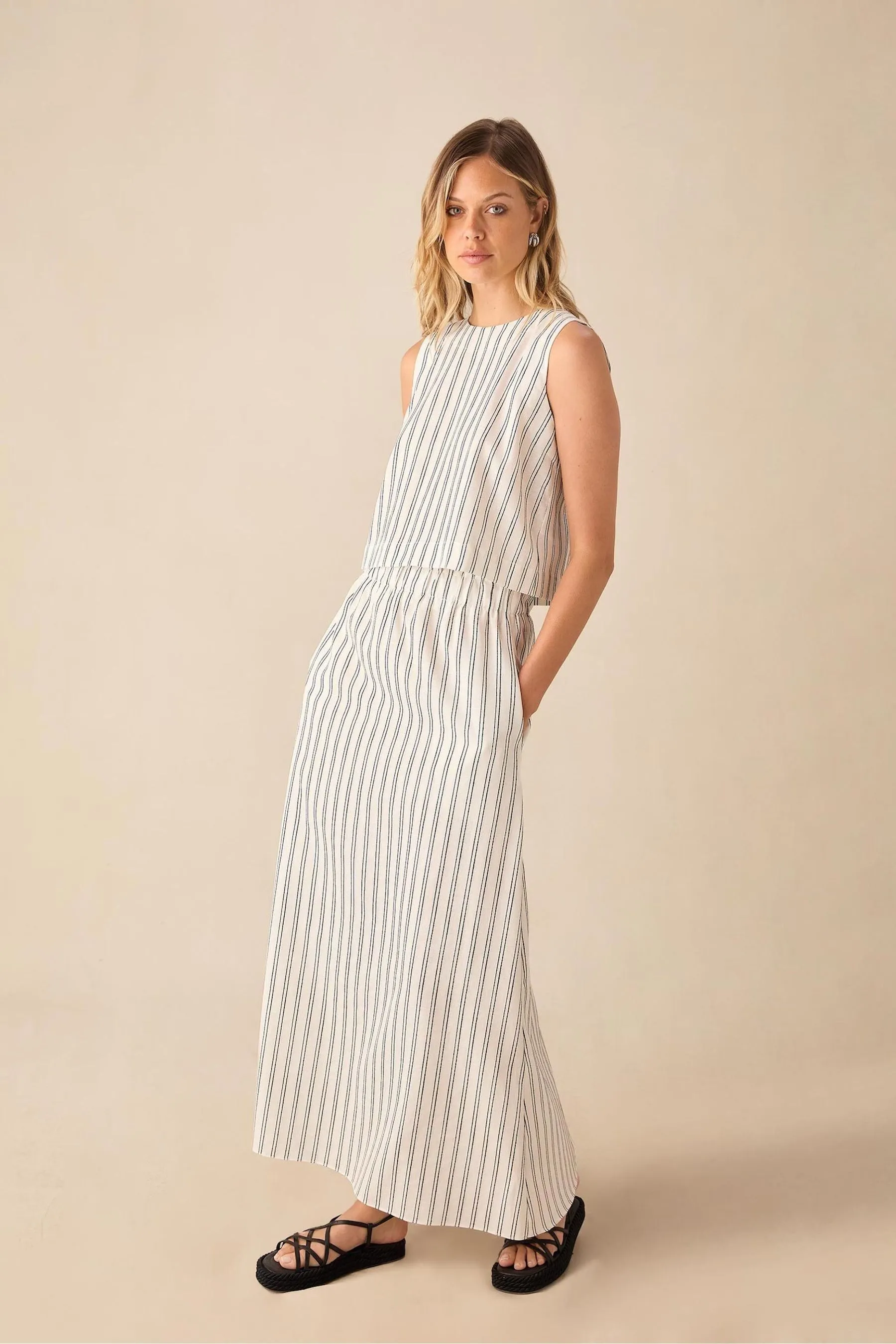 Ro&Zo Stripe Linen Ivory White - Gonna