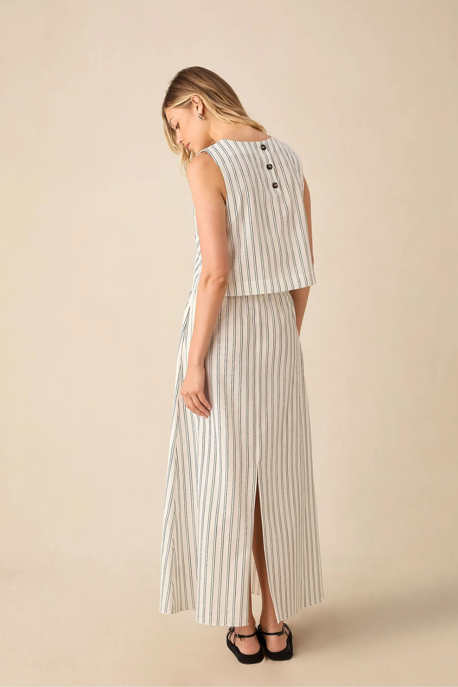 Ro&Zo Stripe Linen Ivory White - Gonna