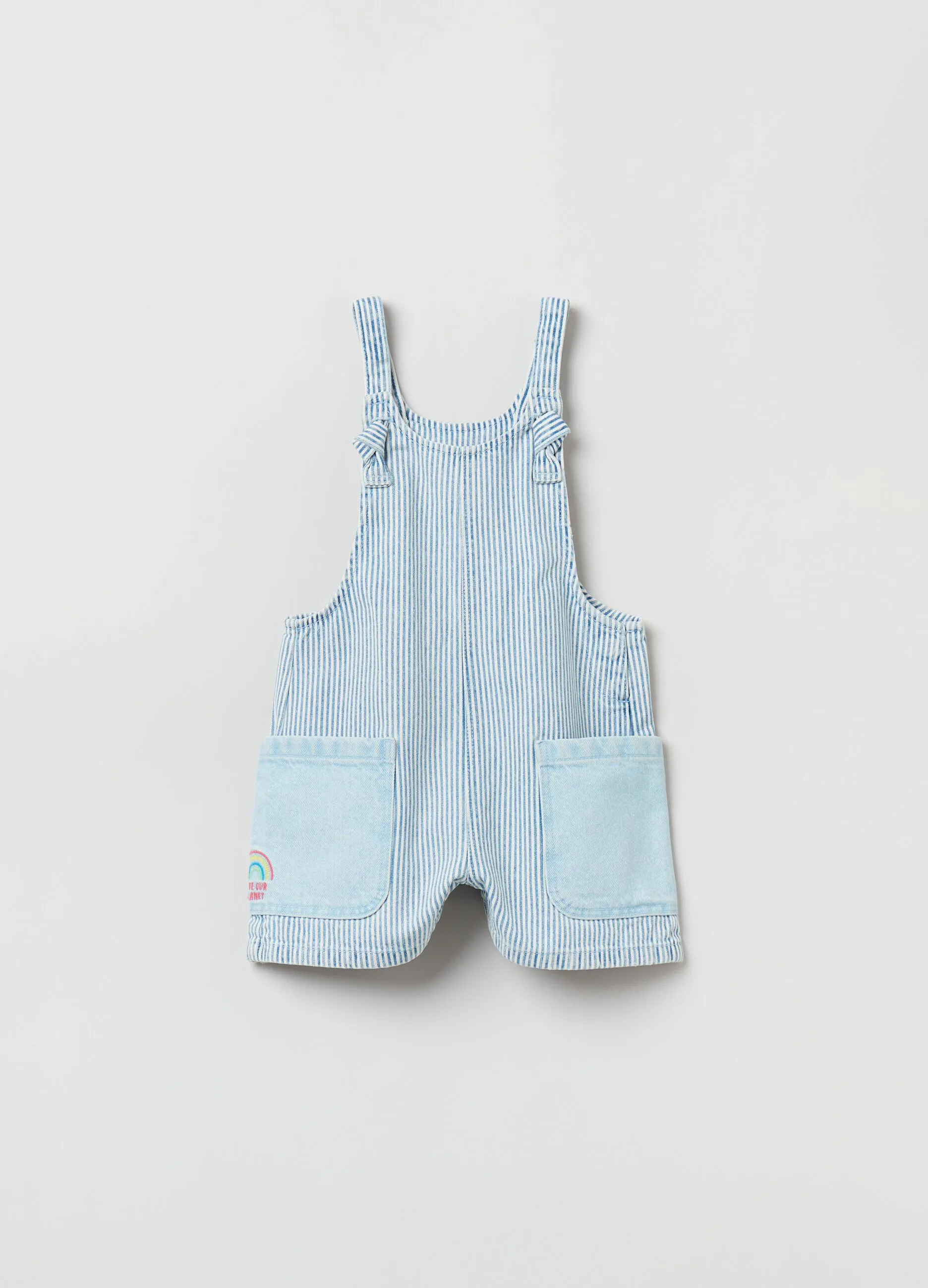 Salopette corta in denim a righe