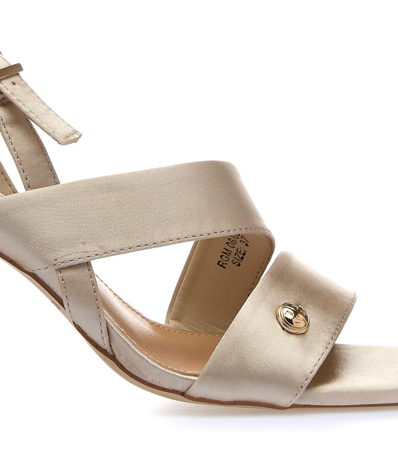 Sandali beige effetto satin con tacco alto largo