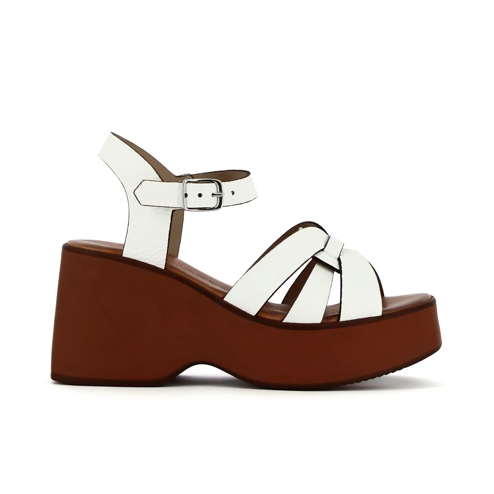 Sandali bianchi in pelle con zeppa