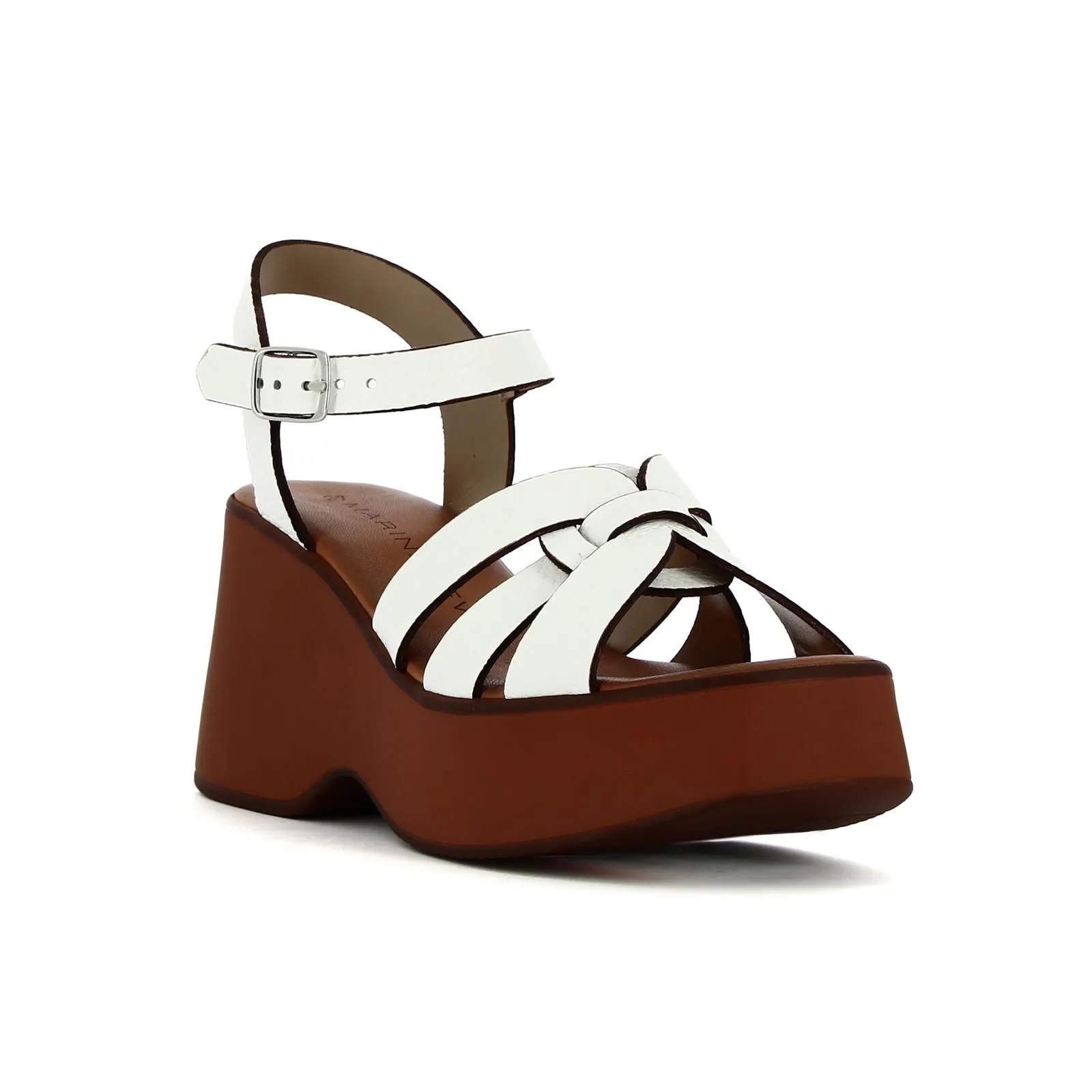 Sandali bianchi in pelle con zeppa