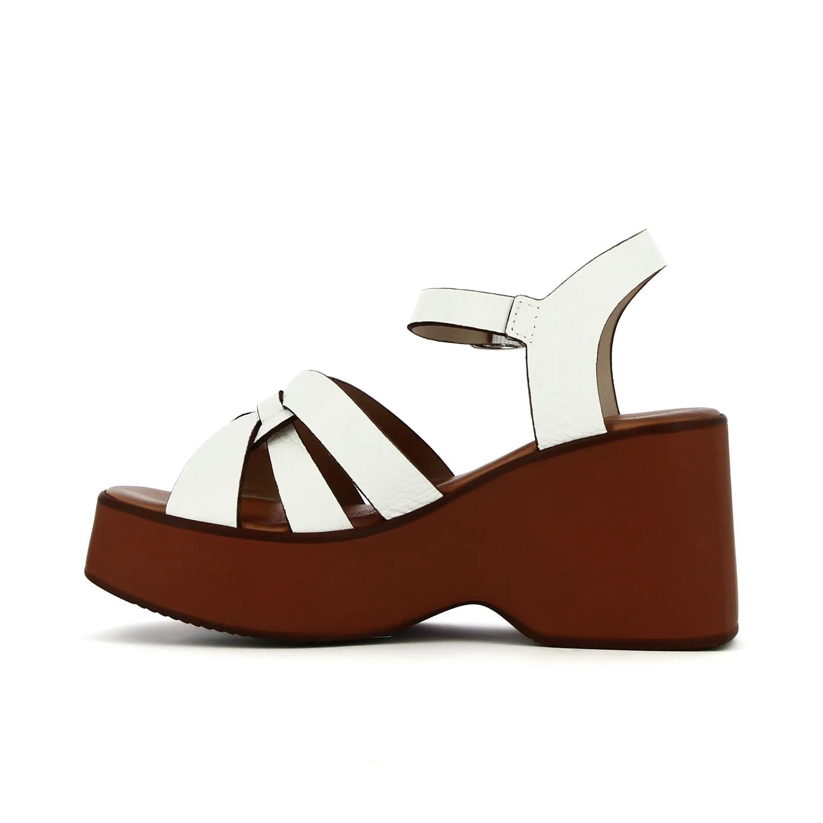 Sandali bianchi in pelle con zeppa