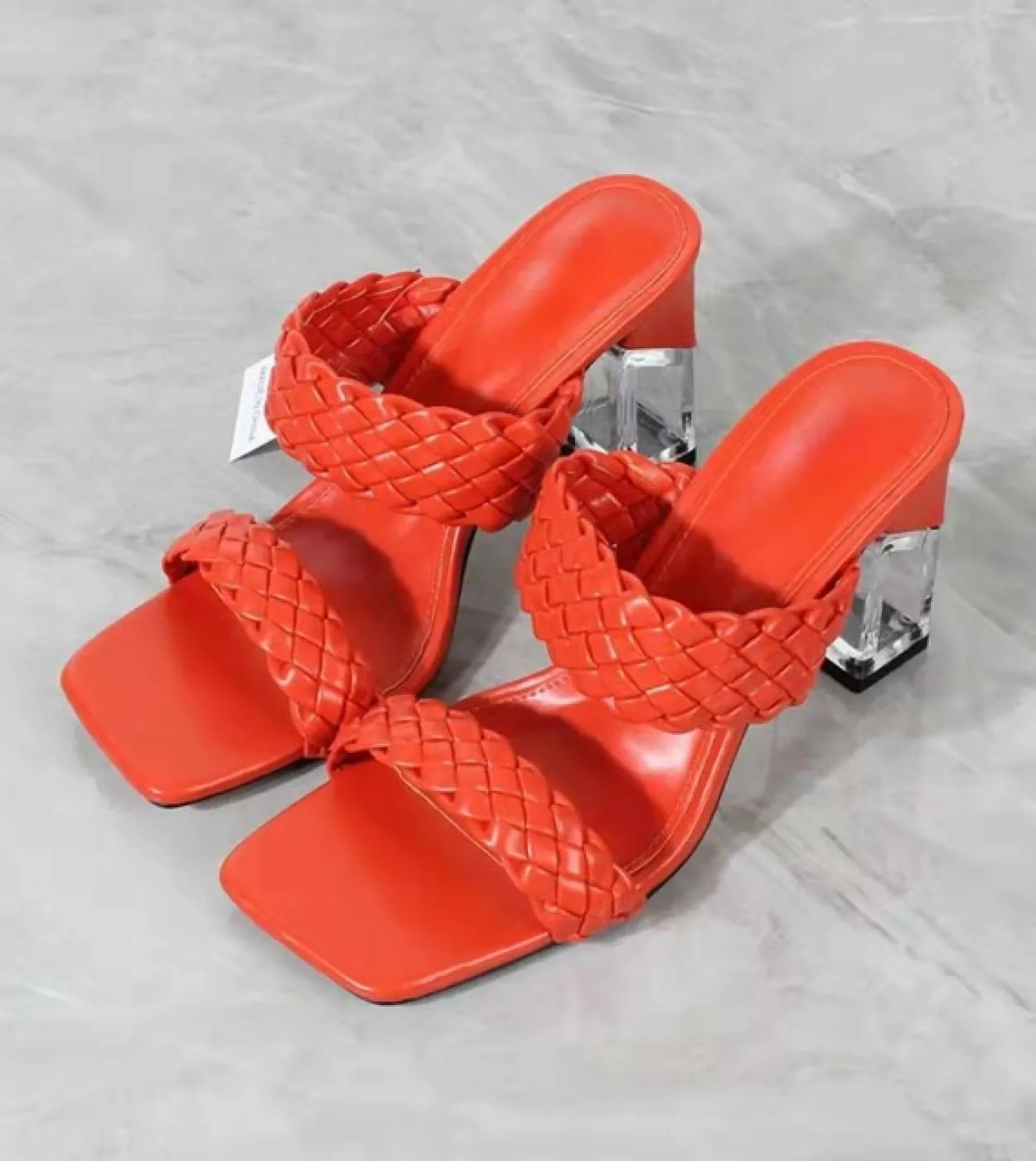 Sandali da donna Tacco alto Moda 2022 Estate Nuovi sandali da festa con tacco quadrato intrecciati a mano e belle scarpe da donn