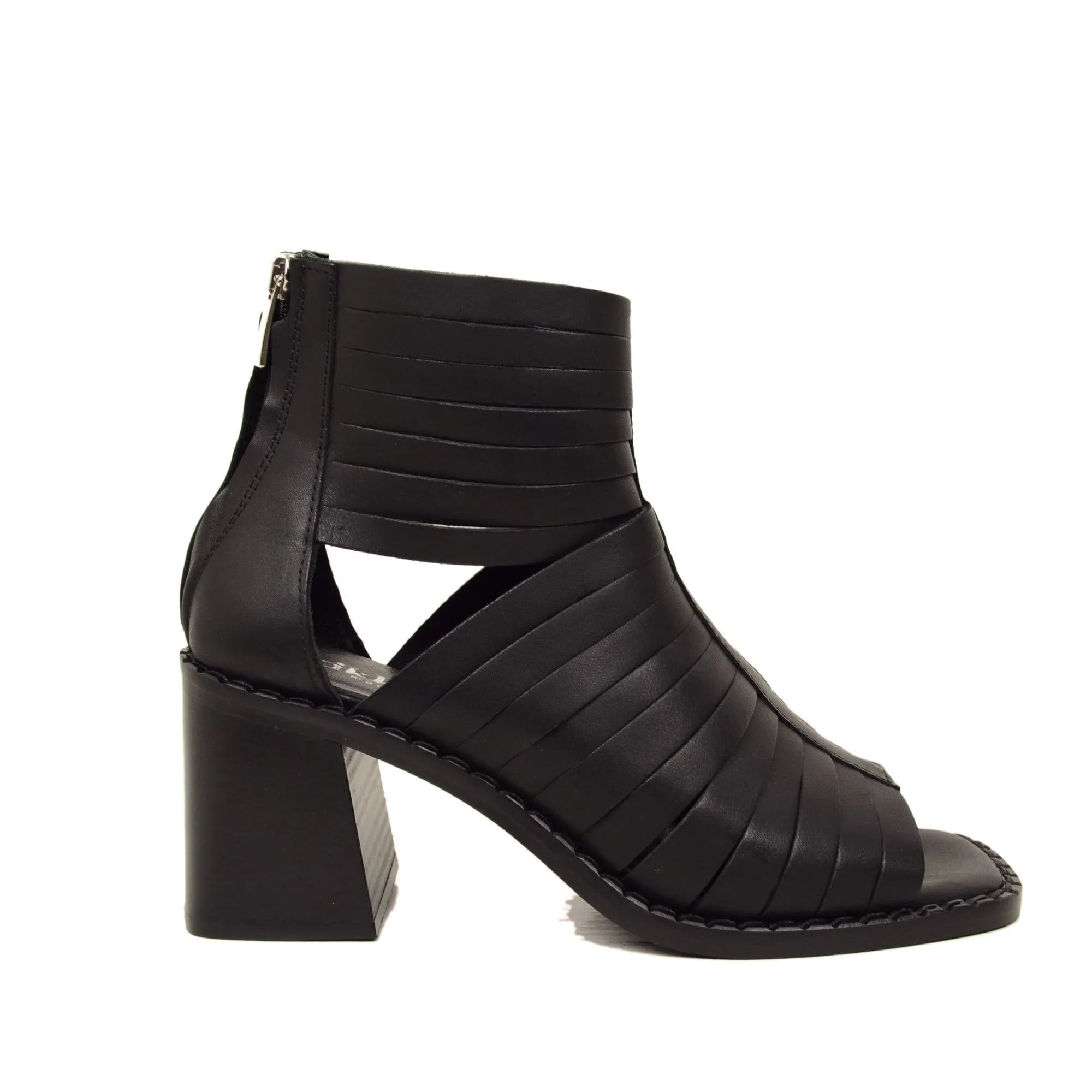 Sandali Donna Neri Spuntati con Fasce in Pelle Made in Italy