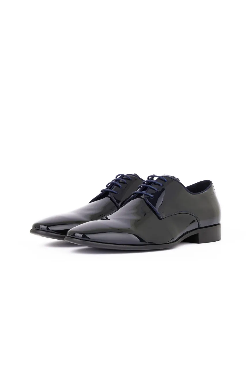Scarpa elegante da cerimonia blu digel in vera pelle verniciata