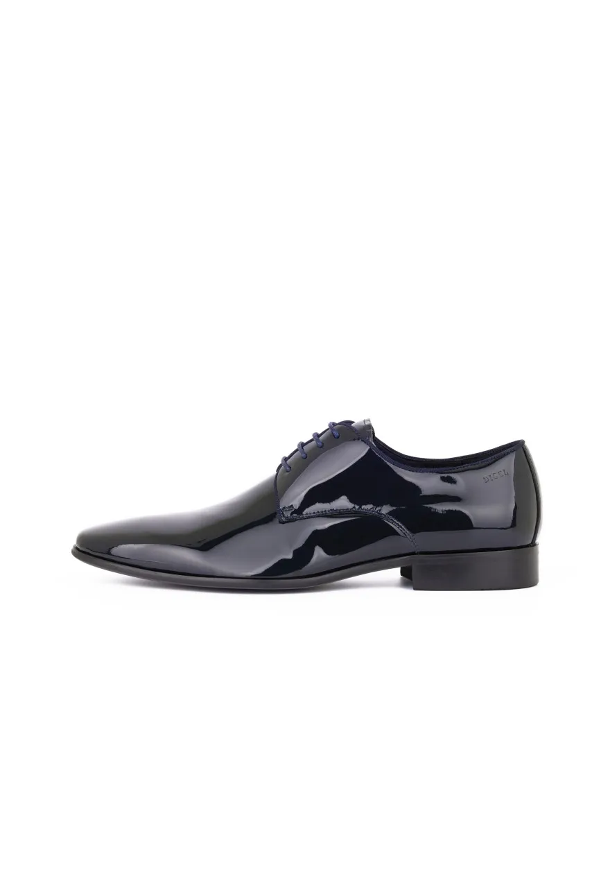 Scarpa elegante da cerimonia blu digel in vera pelle verniciata