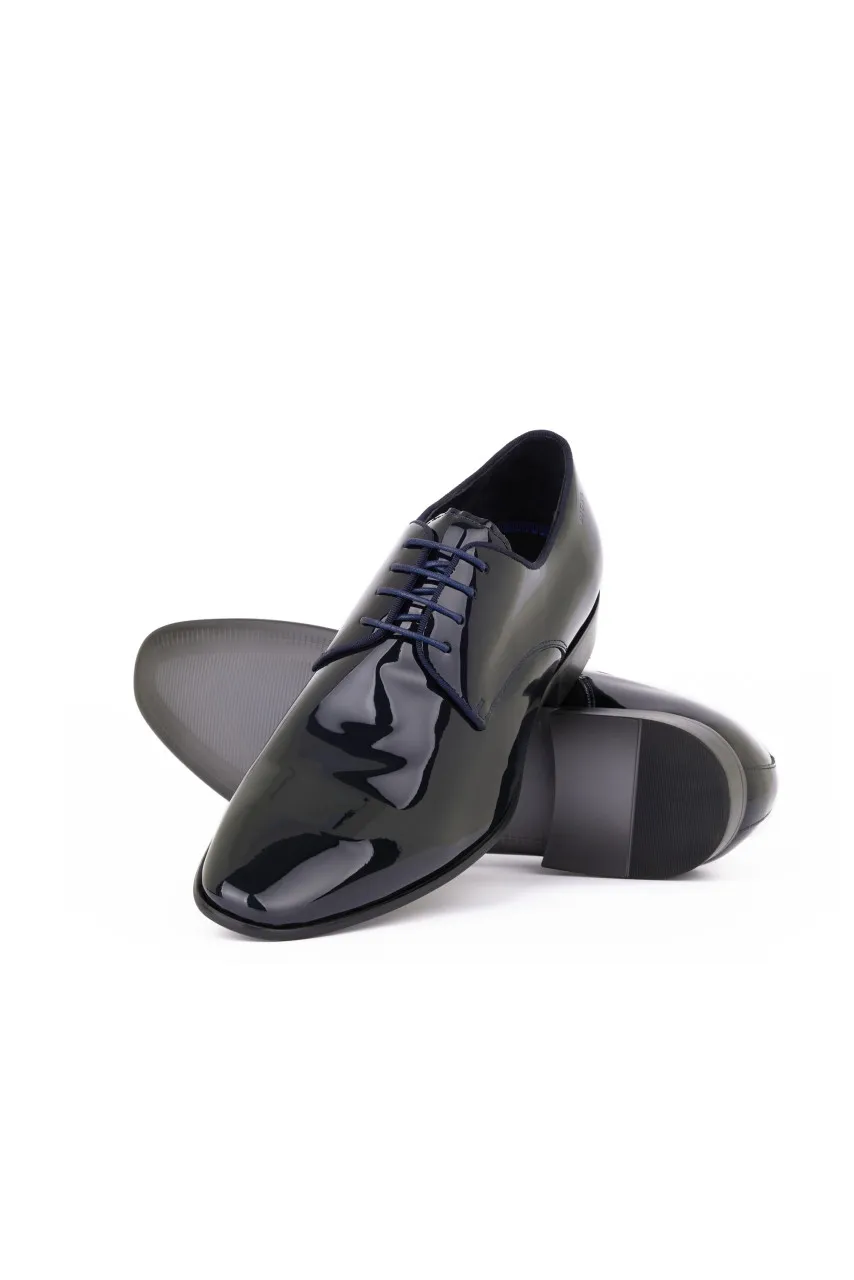 Scarpa elegante da cerimonia blu digel in vera pelle verniciata