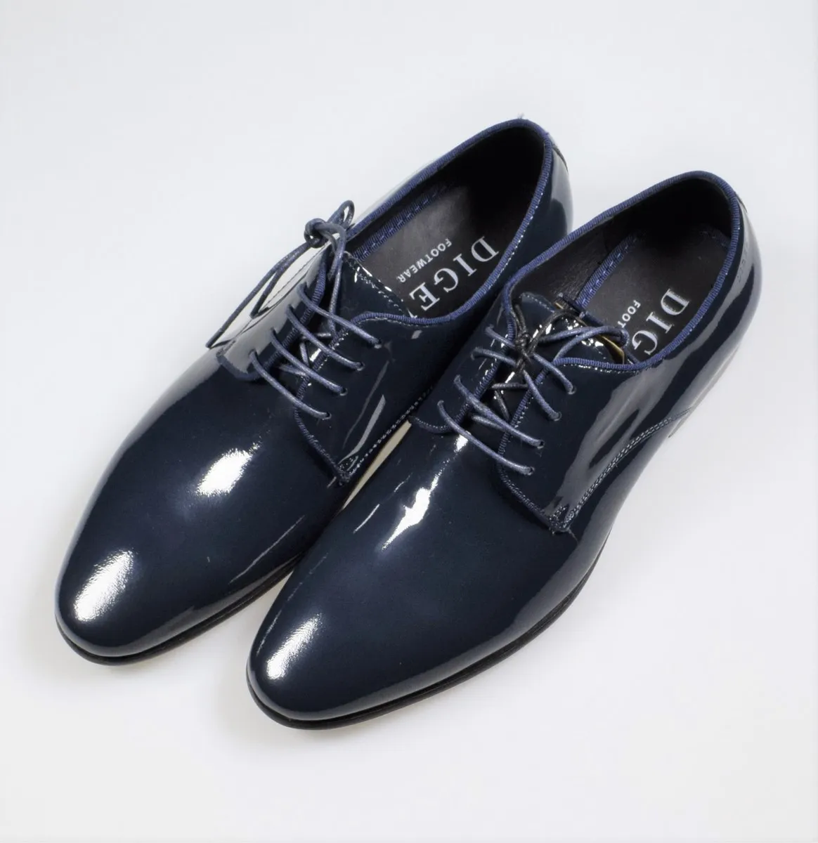 Scarpa elegante da cerimonia blu digel in vera pelle verniciata