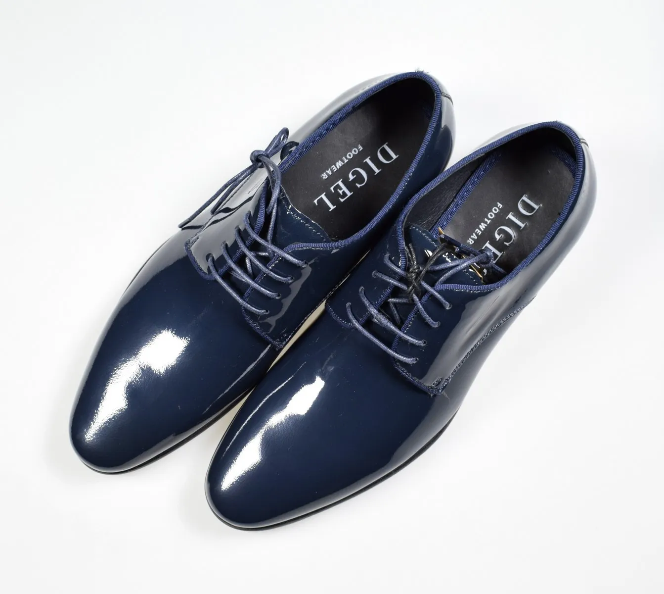 Scarpa elegante da cerimonia blu digel in vera pelle verniciata