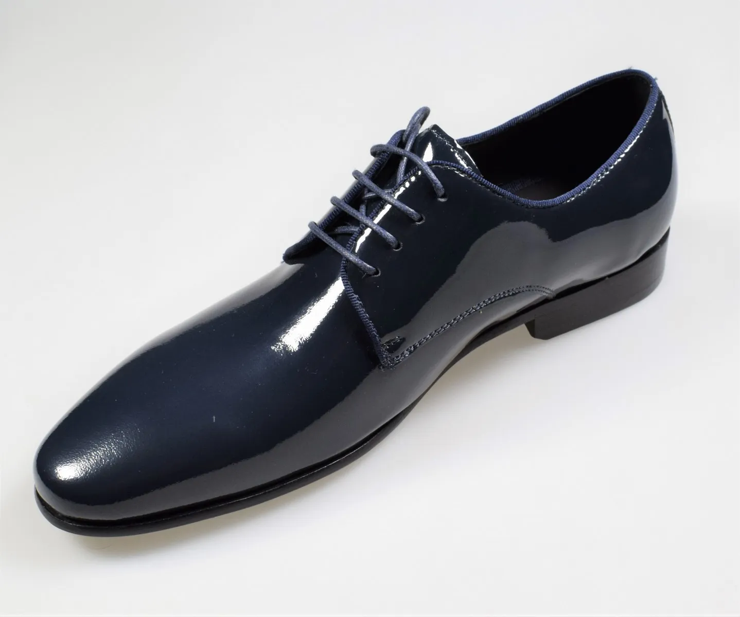 Scarpa elegante da cerimonia blu digel in vera pelle verniciata