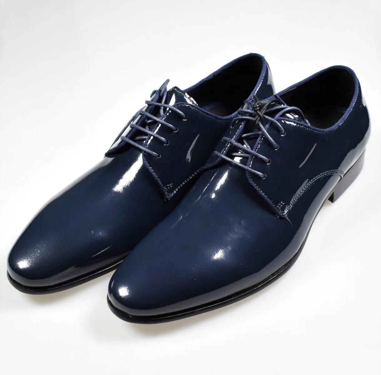 Scarpa elegante da cerimonia blu digel in vera pelle verniciata