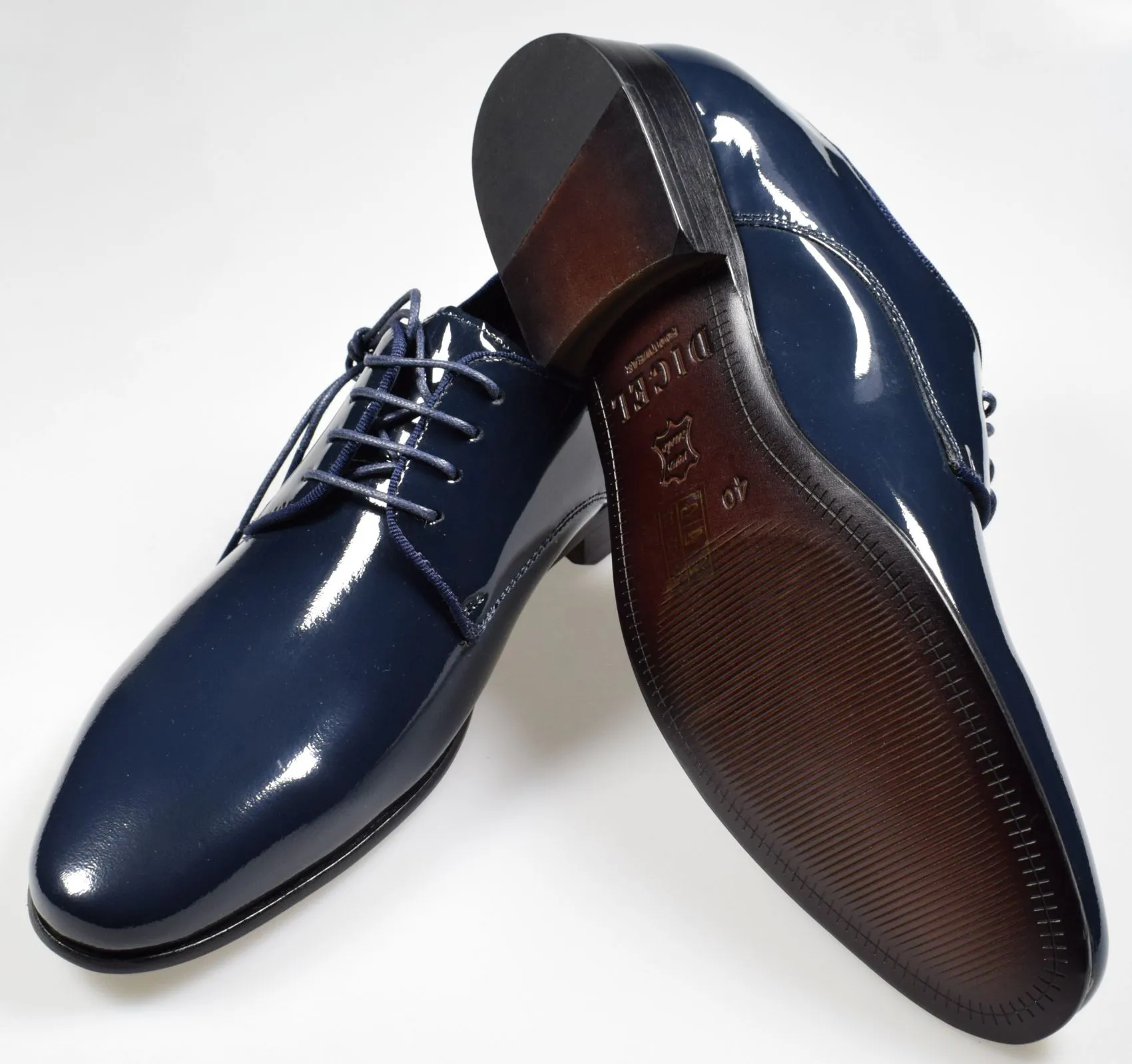 Scarpa elegante da cerimonia blu digel in vera pelle verniciata