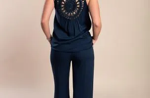 Set con dettagli all'uncinetto, blu scuro