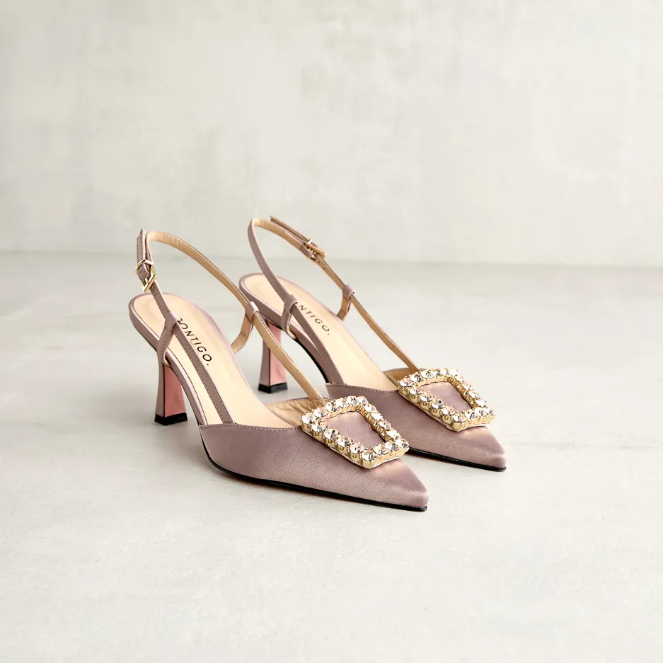 Slingback in Raso Tortora