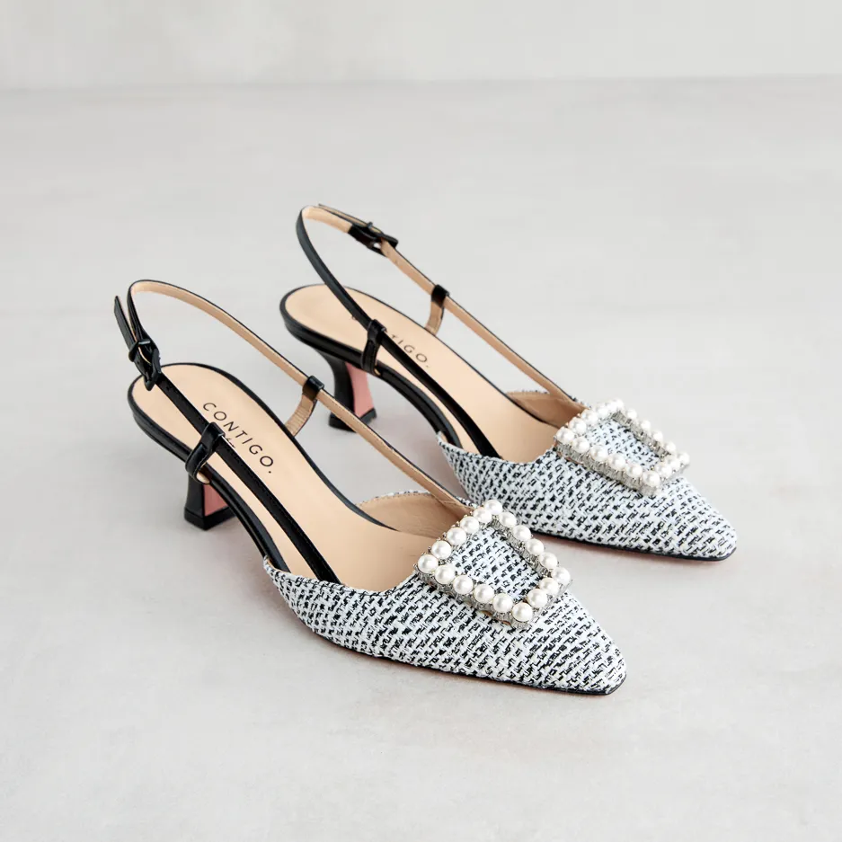 Slingback Nera con Perle