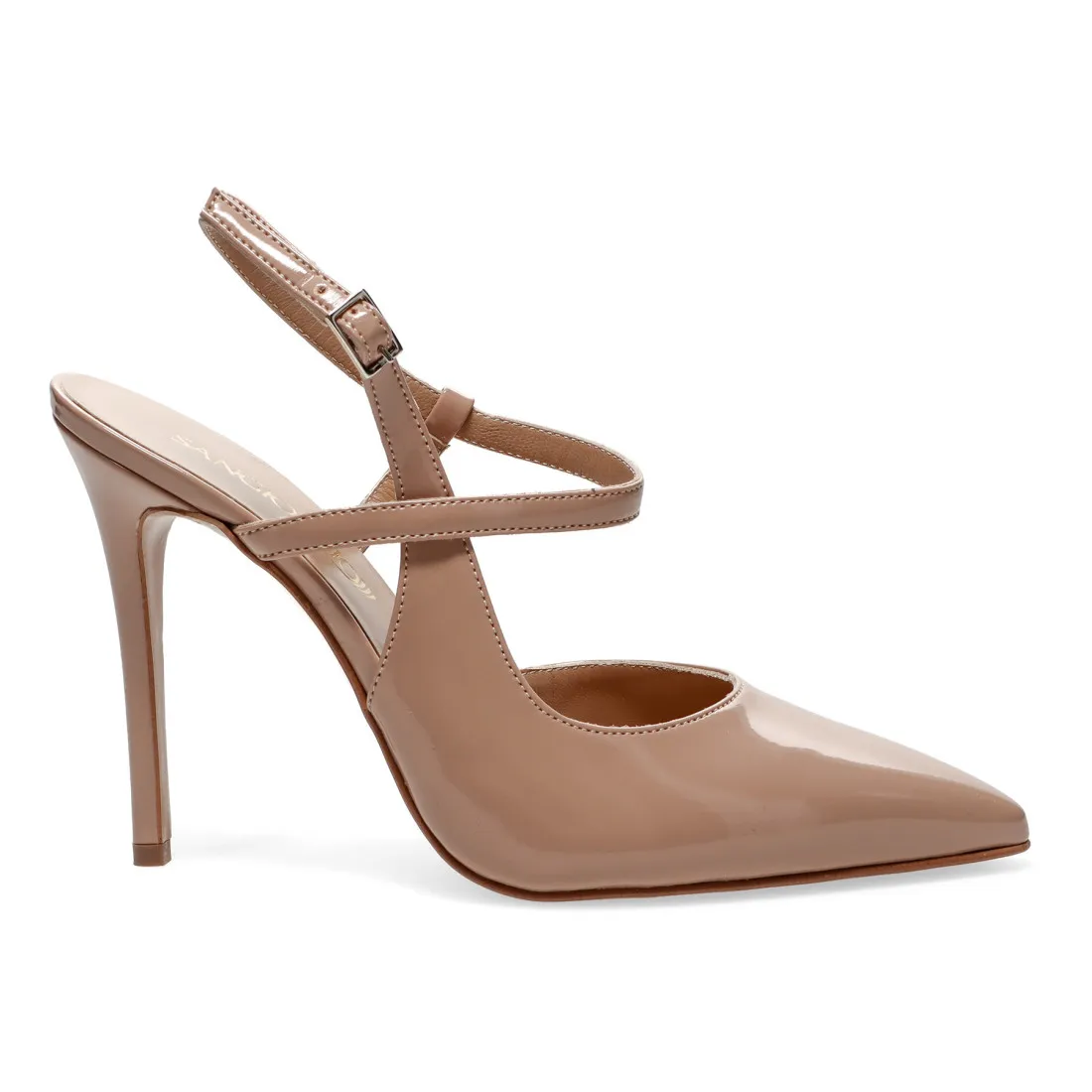 Slingback Sangiorgio rosa in pelle lucida con tacco alto e cinturino