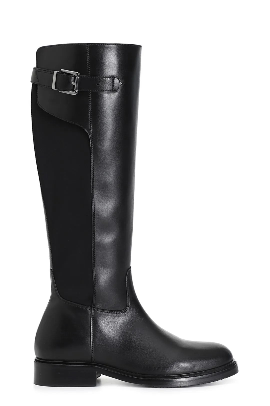stivale in pelle e lycra nero
