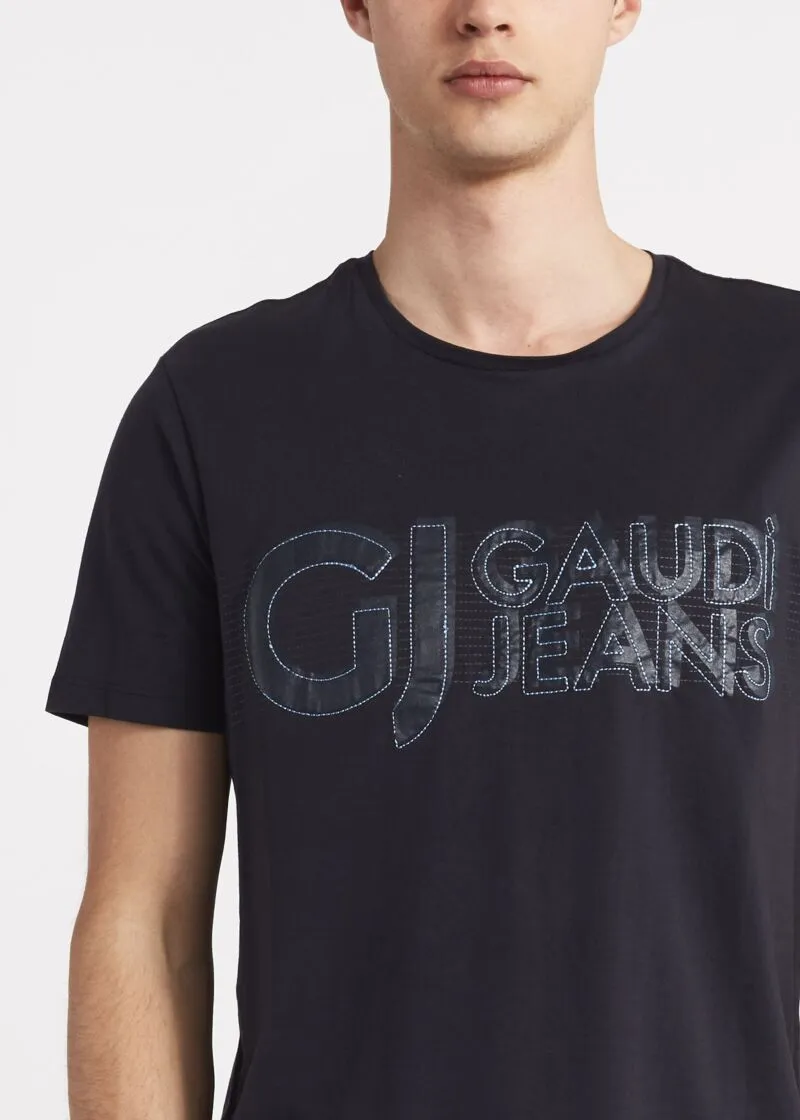 T-shirt con stampa e ricamo