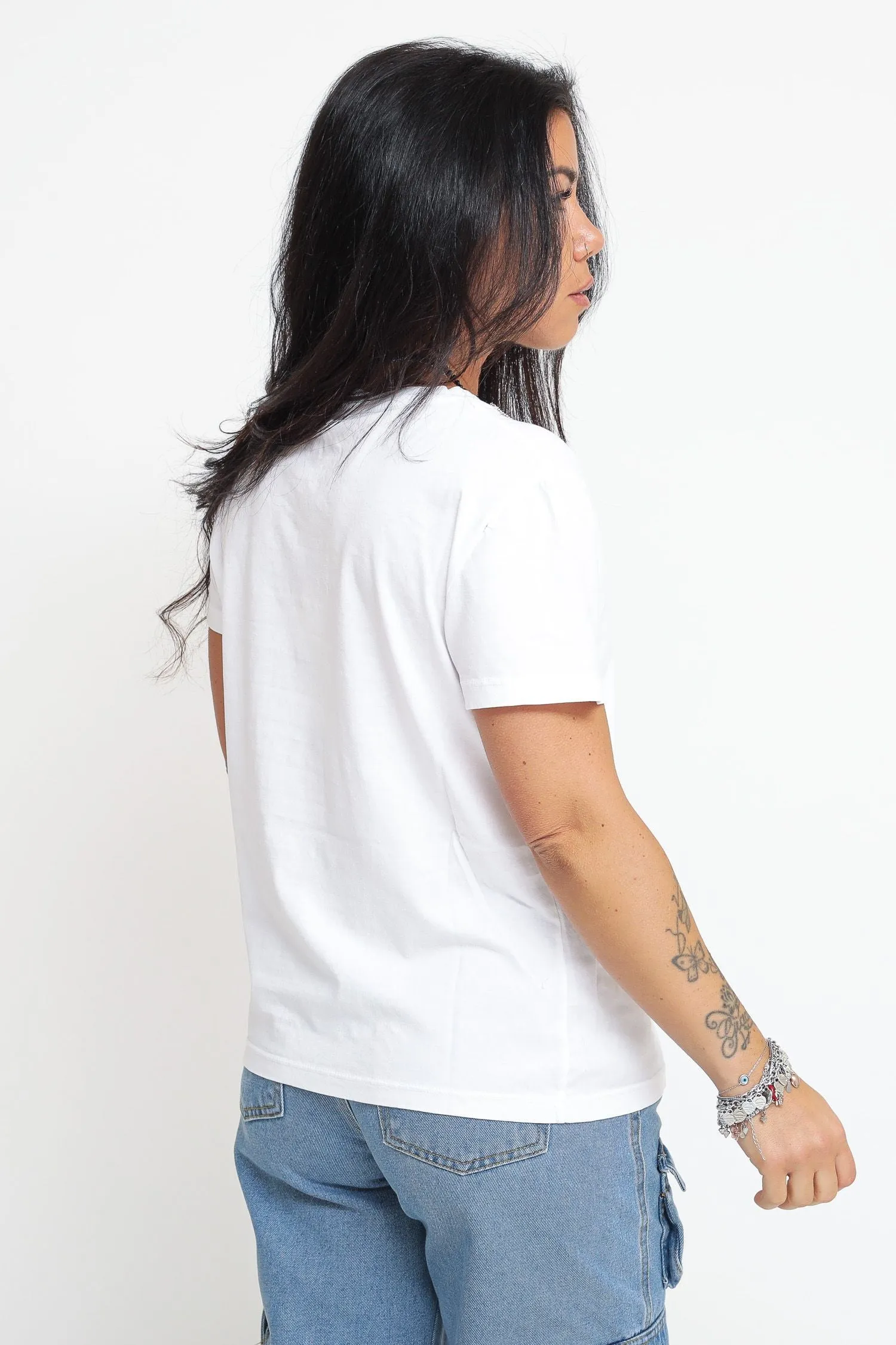 T-shirt Girocollo Pendenti Strass - Naturale