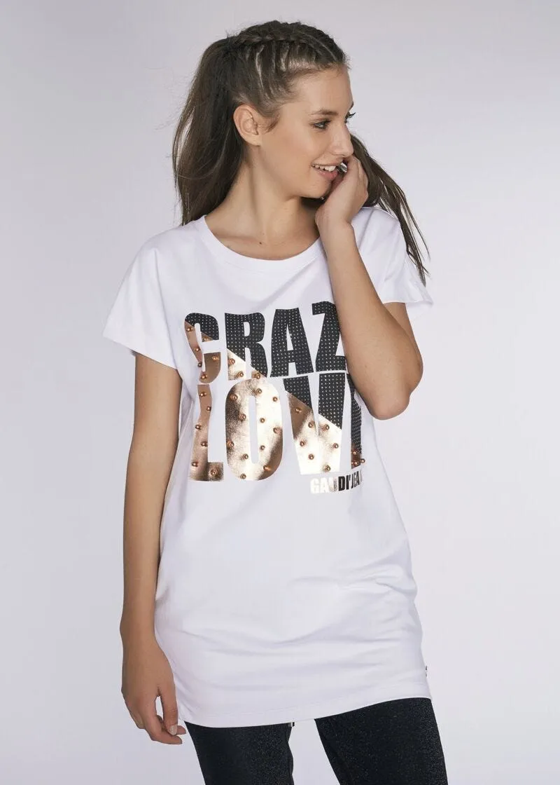 T-shirt lunga con stampa laminata