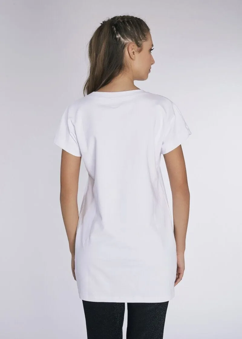T-shirt lunga con stampa laminata