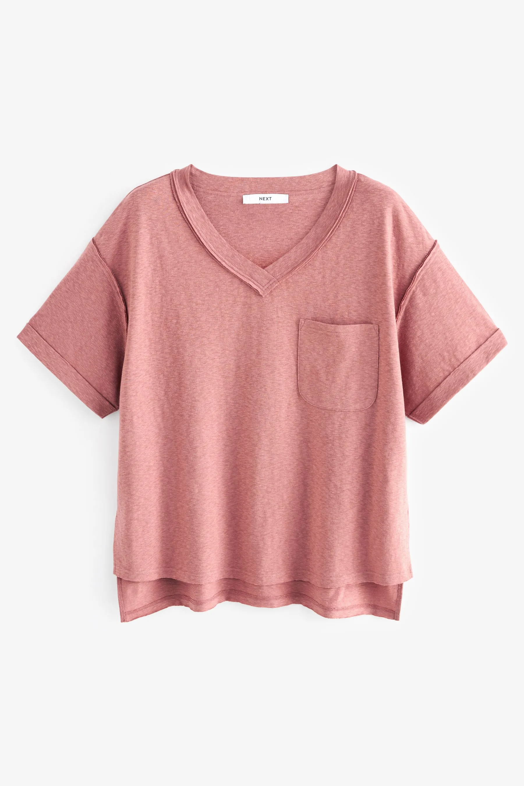 T-shirt oversize effetto lino con tasca e scollo a V