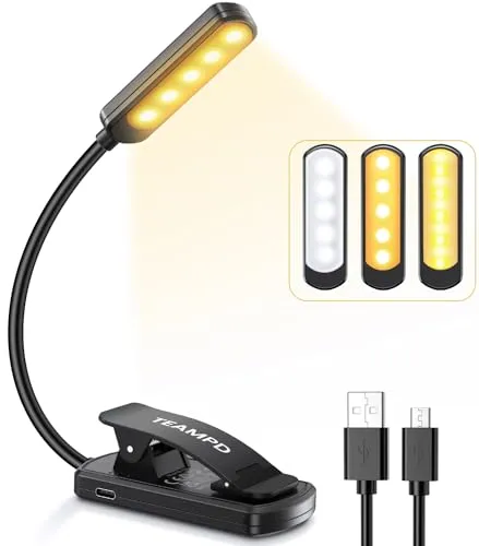 TEAMPD Luce da Lettura, USB Ricaricabile Lampada da Lettura, 10 LEDs 3 Modalità 100-10% Luminosità Regolabile Luce per Lettura L