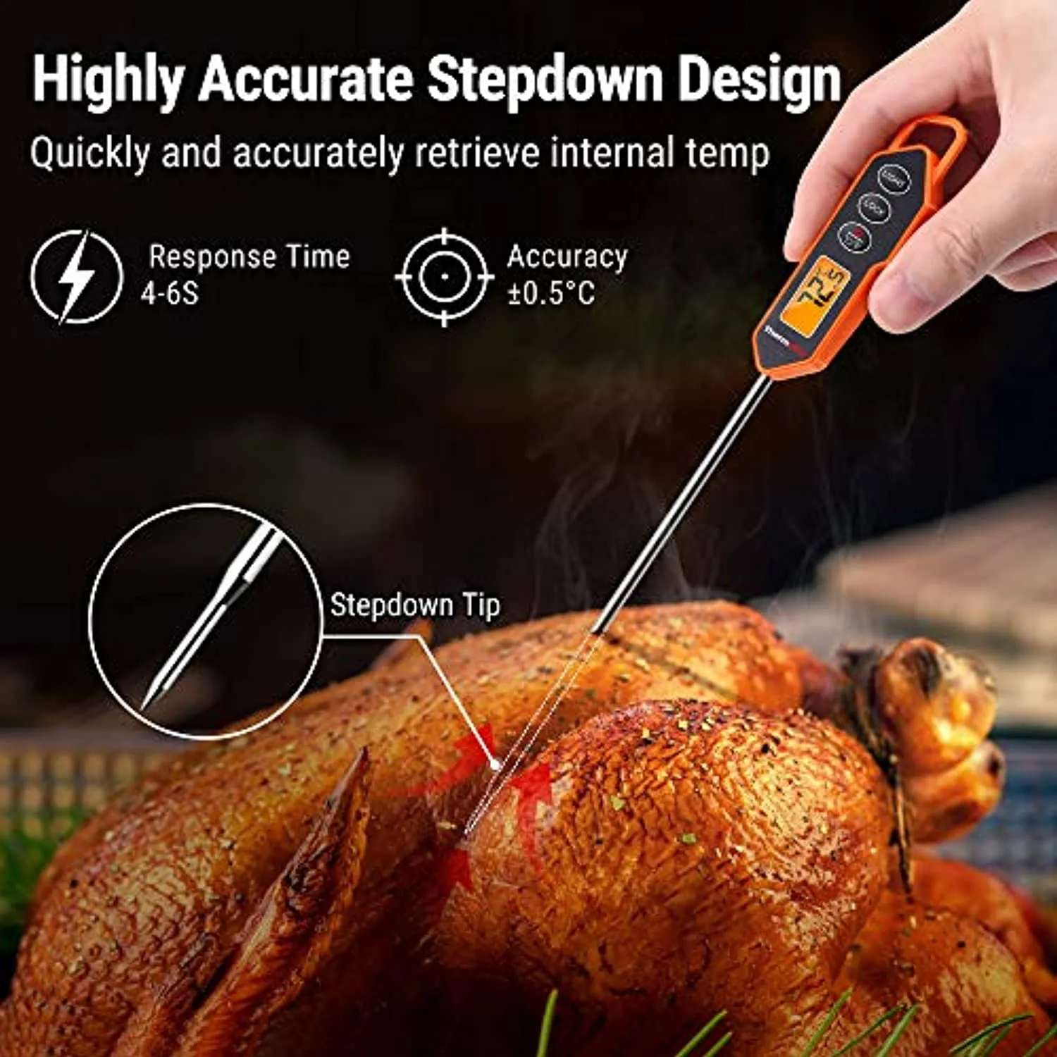 ThermoPro TP01H Termometro da Cucina Digitale con Sonda da 13,5 cm con Retroilluminazione Termometro per Carne a Lettura Istanta
