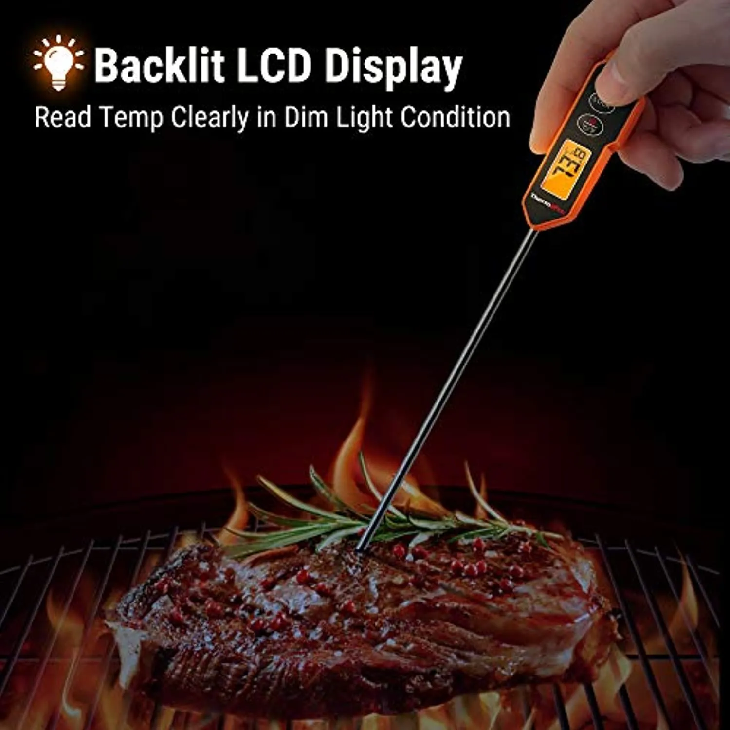 ThermoPro TP01H Termometro da Cucina Digitale con Sonda da 13,5 cm con Retroilluminazione Termometro per Carne a Lettura Istanta