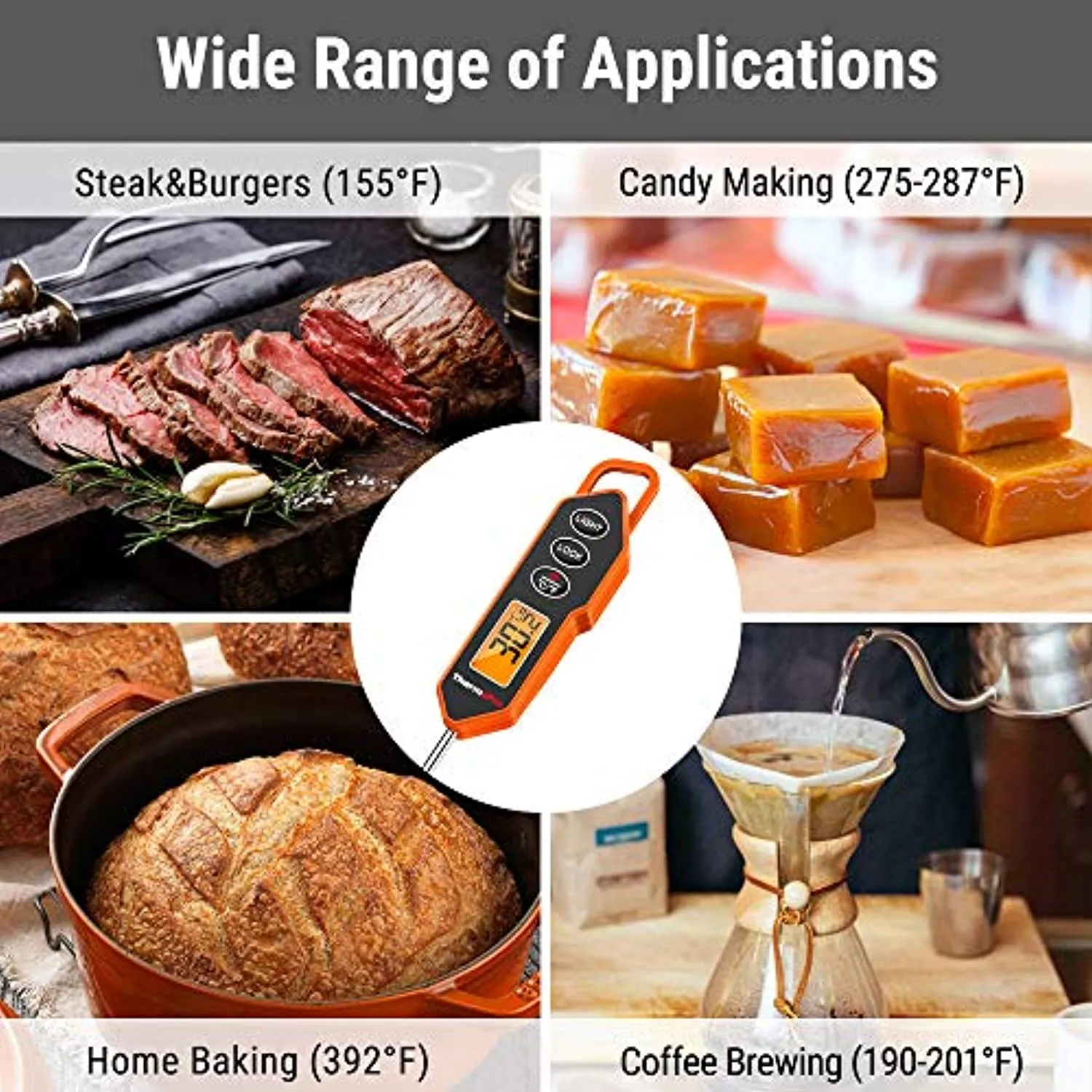 ThermoPro TP01H Termometro da Cucina Digitale con Sonda da 13,5 cm con Retroilluminazione Termometro per Carne a Lettura Istanta