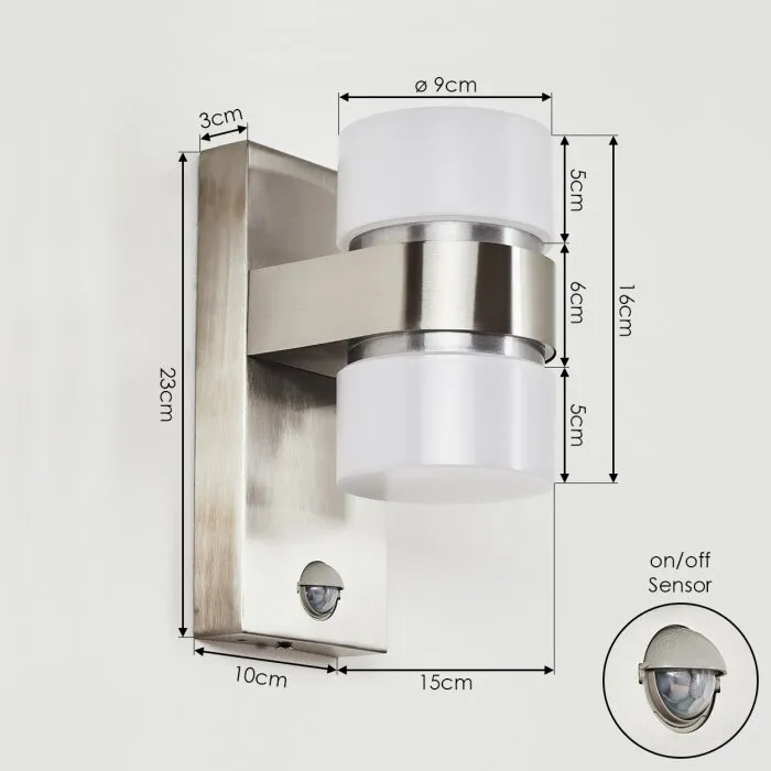Tiarp Applique da esterno LED Nichel opaco, 2-Luci, Sensori di movimento
